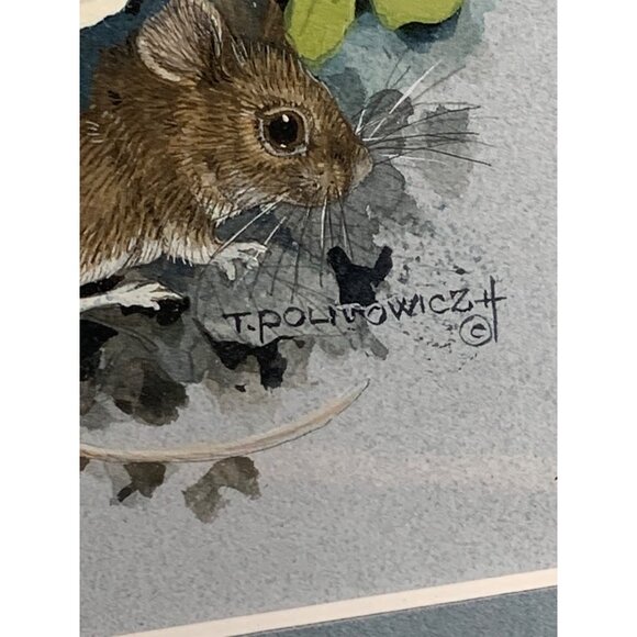 Framed Mouse Watercolor by Theresa Politowicz in Gold Frame Signed 10x10 - Picture 3 of 10